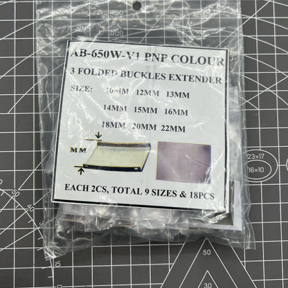 Silver 3-fold watch strap buckle extender, 9 sizes, 18 pieces for adjustable watch bands