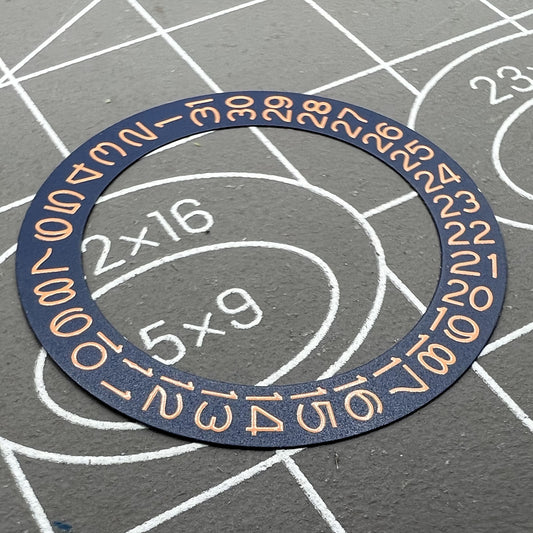 Denim blue background disk with tangerine orange font for Miyota NH35 NH36 watch date wheel