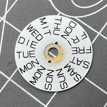 White watch accessory with English font week disk, fits 2836 movement, date at 9 o?clock, brand Generic.