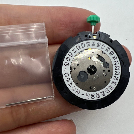 Japan Miyota OS20 quartz watch movement with date at 4:30, reliable precision for watchmakers.