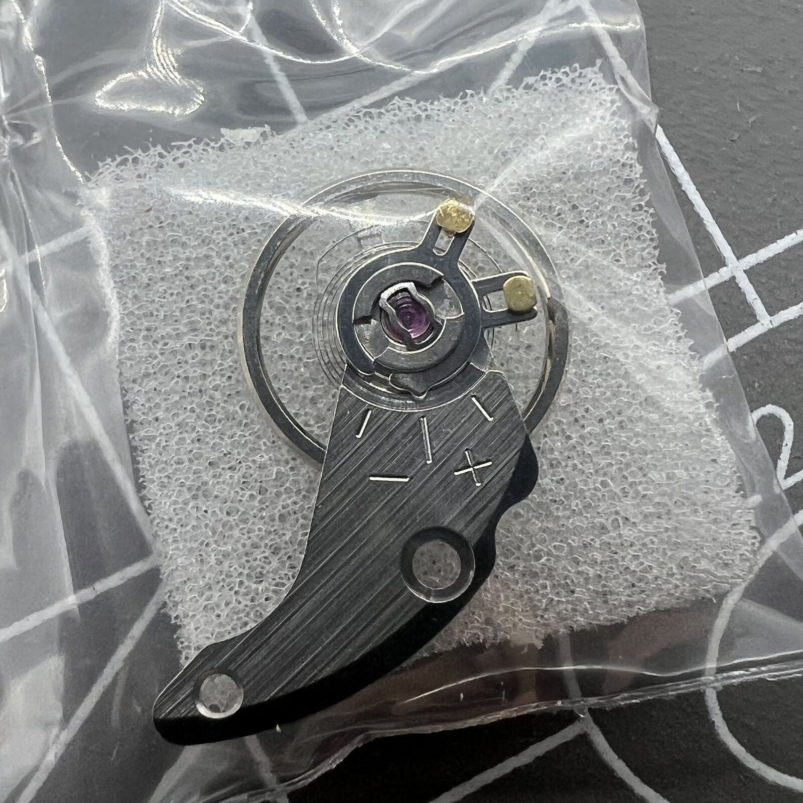 Silver watch balance wheel with splint, compatible with Miyota NH35 NH36 movement for precise timekeeping.