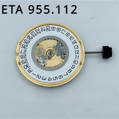 ETA 955.112 Swiss quartz watch movement with 3 hands and date display at 3 o'clock for precise timekeeping.