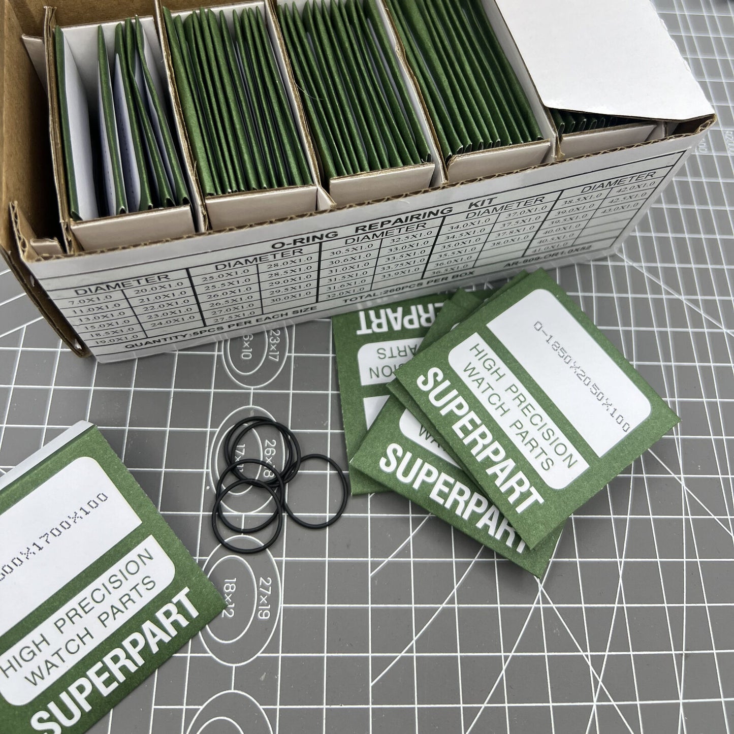 Kit de joints toriques étanches pour fond de montre, épaisseur 1,0 mm, 52 tailles, 260 pièces