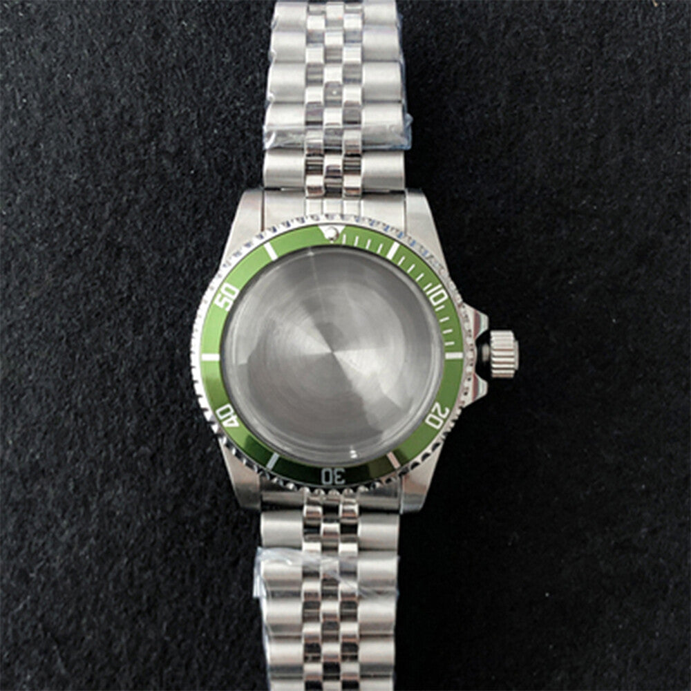 Stainless steel 39.5mm watch case with strap band for NH35/NH36 movement, durable and stylish.