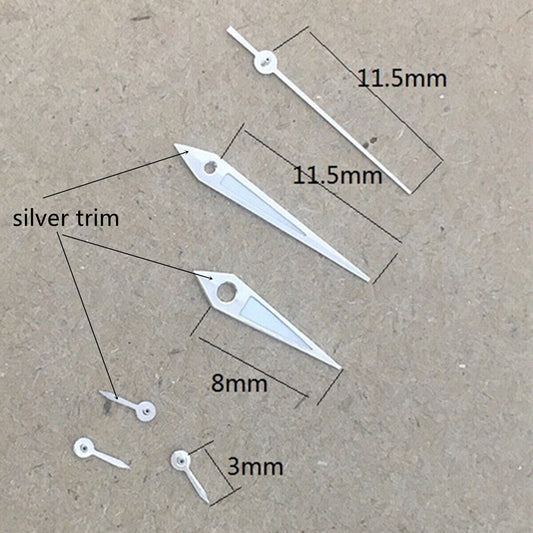 Aiguilles de montre lumineuses vertes argentées de 11,5 mm pour VX3J, VX9J, VX7J, VX3N, VX9N, VX42