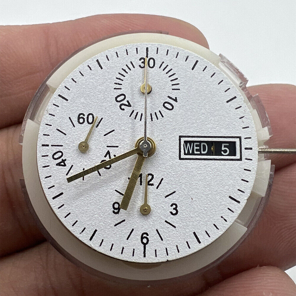 China SHANGHAI 7750 black watch accessory featuring automatic mechanical movement with day, date, and small seconds at 9 o?clock.