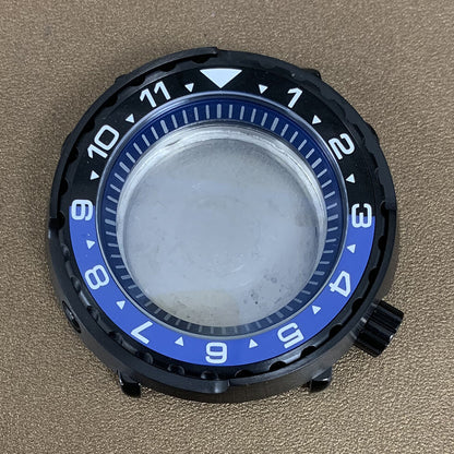 45mm PVD black stainless steel watch case with ceramic ring and mineral glass for NH35 movement.