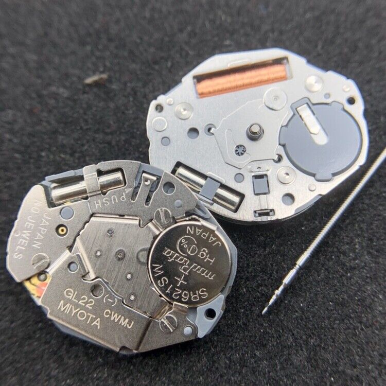 Miyota GL22 Japan quartz movement with silver 2-hand design for precise watch accessories.