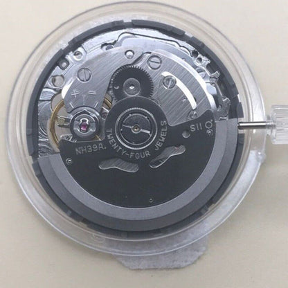 Seiko NH39A automatic watch movement with 3 hands and 24-hour display for precise timekeeping.