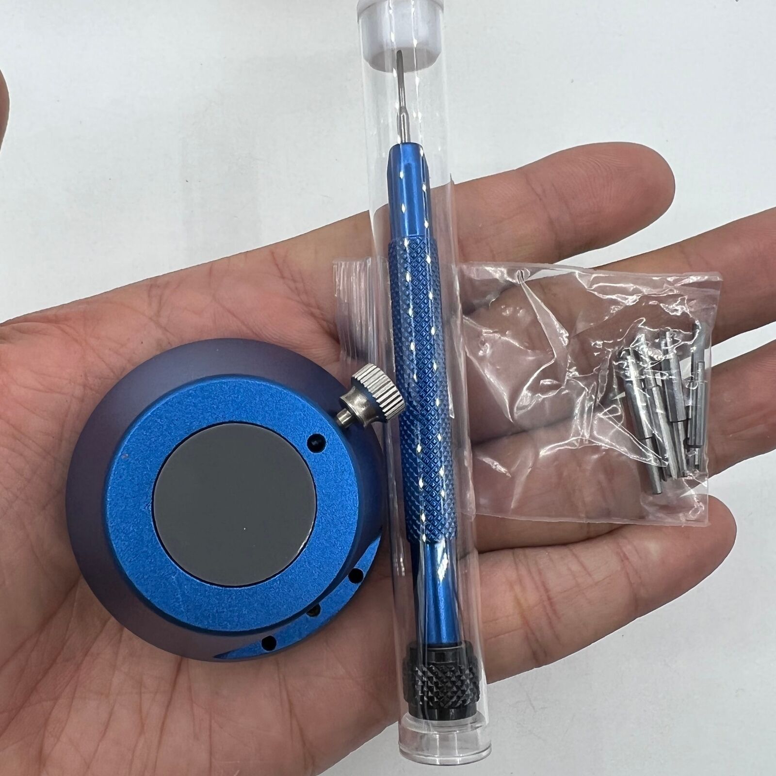 RICHARD MILLE stainless steel watch screwdriver set with precision tips for RM watch repairs and adjustments.