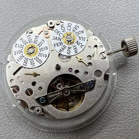 Seagull ST2503 watch movement with automatic mechanical mechanism and perpetual calendar displays.