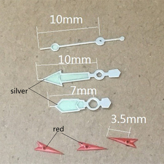 Aiguilles de montre lumineuses vertes en forme de flèche de 10 mm pour Miyota OS10 OS20 OS60 OS80