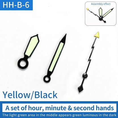 Luminous green watch hands set for NH35/NH36 movement, ideal for watch repair precision.