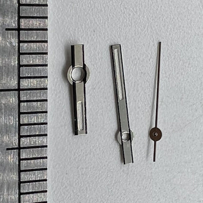 Luminous watch hands set for Miyota 2035, 11mm & 8mm, ideal for custom watch repairs.