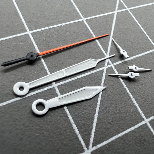 14mm green lume arrow-shaped watch hands for Miyota 0S20 quartz movement, precise timekeeping accessory.