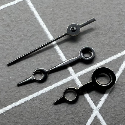 Black watch hands set for Miyota 2035, precision NO.1283, 10mm/8mm/6mm lengths, ideal for custom watch repairs.