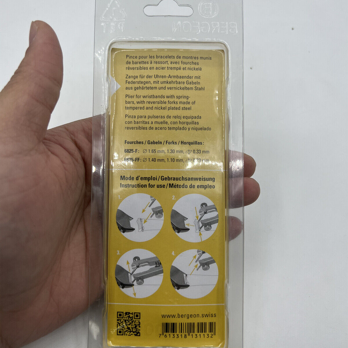 Bergeon 6825-PF spring bar pliers for precise watch bracelet removal and adjustment tool.