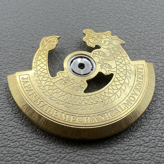 Golden Dragon carved rotor oscillating weight for NH35 NH36 watch movement, enhancing style and function.