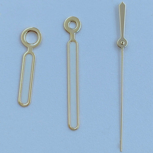 Aiguilles de montre luminescentes vertes peintes en blanc avec garniture dorée de 12,5 mm pour NH35 NH36 7S26 7S36