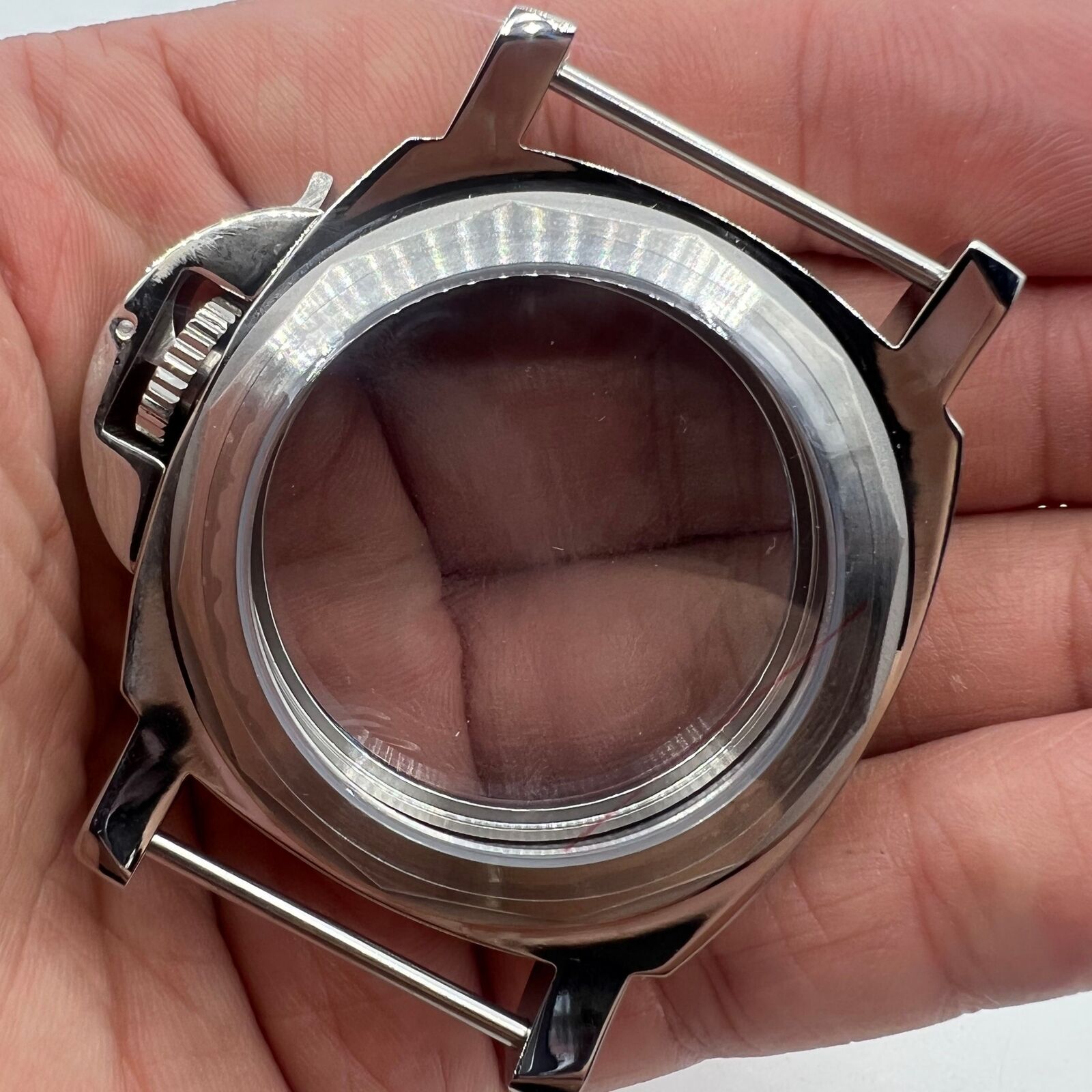 Polished 44MM stainless steel watch case, compatible with ETA6497/6498 and ST3600/ST3620 movements.