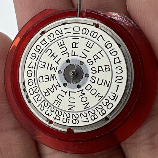 ETA 955.424 Swiss quartz watch movement with 3 hands, day and date functions for precision timekeeping.