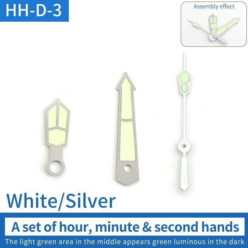 Green luminous watch hands set for NH15 NH36 movements, compatible with Seiko SKX007 SKX009 models, enhancing readability.