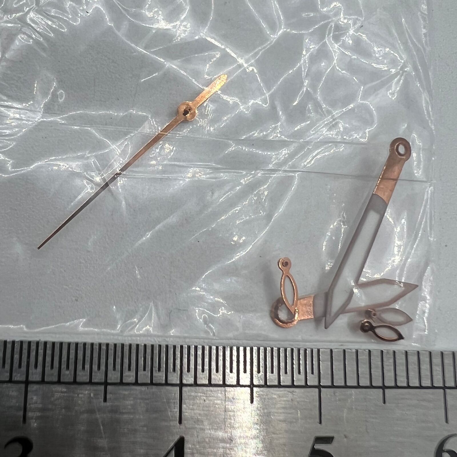 Rose Gold 14.5mm watch hands with white paint, compatible with Miyota OS10 OS20 OS60 OS80 movements, ideal for elegant watch repairs.