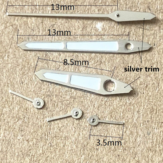 13 mm grün leuchtende Uhrzeiger mit silberner Zierleiste für Uhrenteil mit PE70-Uhrwerk