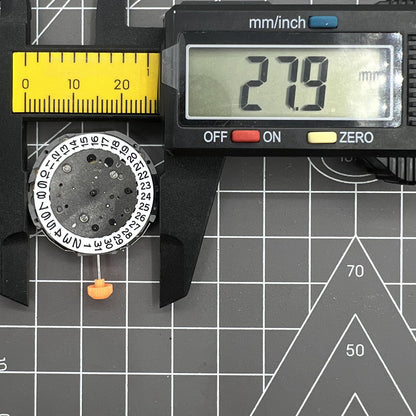 Miyota JS26 quartz watch movement featuring small seconds at 3, 6, 9 and date window, Japan made.