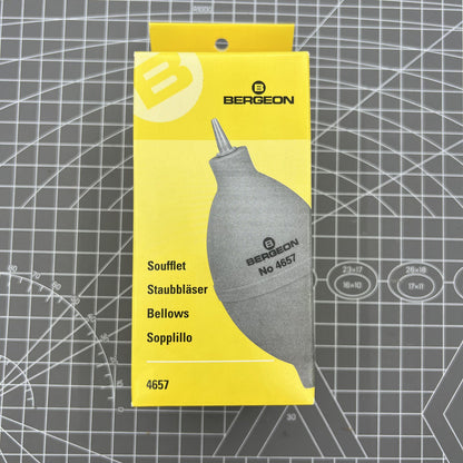 Swiss Bergeon 4657 fine tip rubber watch dust blower for precision cleaning of watch components.