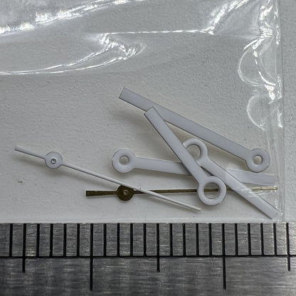White watch hands set for Miyota 2035 series movements, precise fit for 15x13x9mm dial, brand quality.