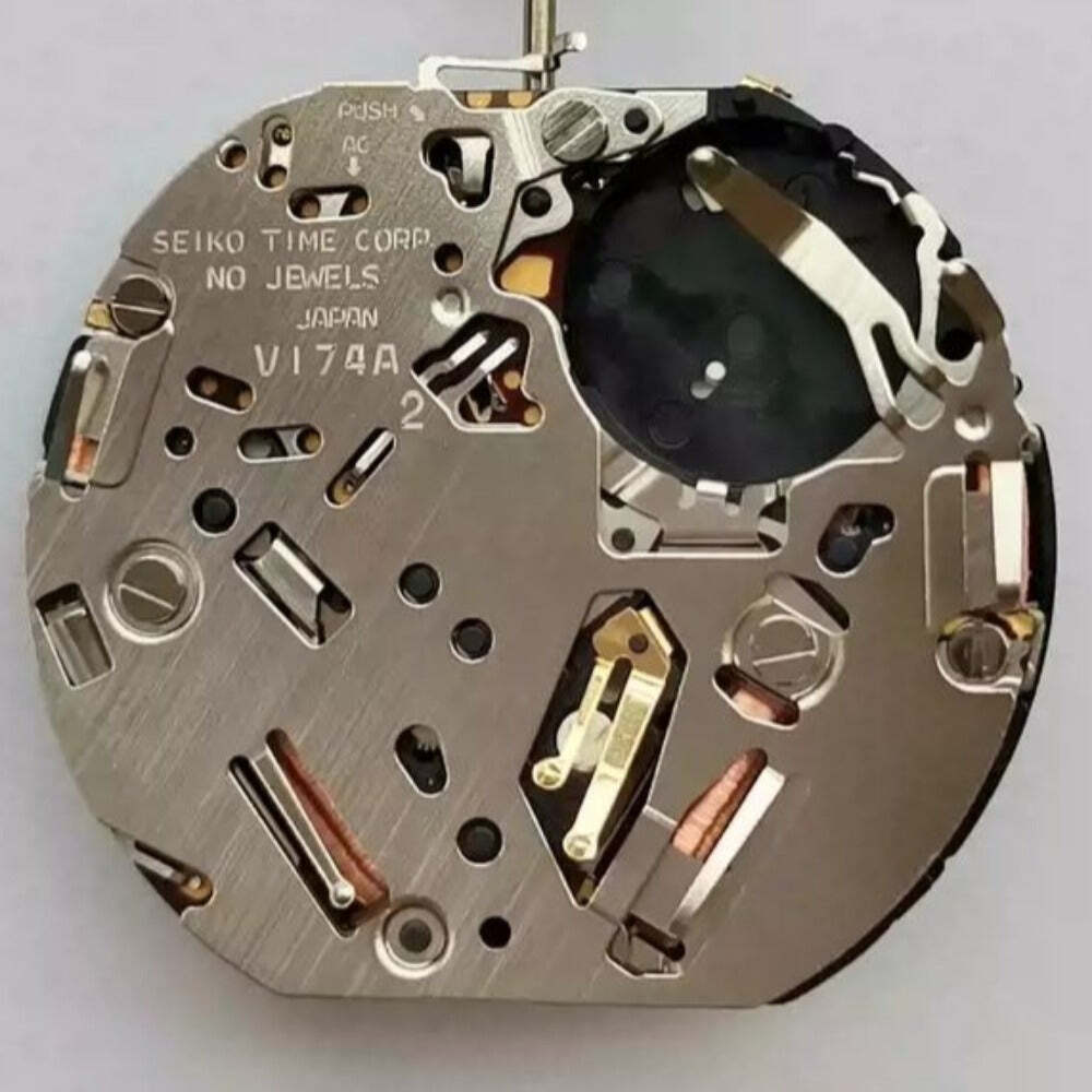 Seiko V174A Quartz watch movement, precision timekeeping with Japanese craftsmanship.