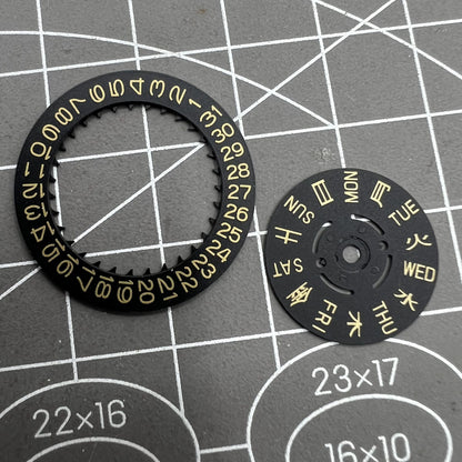 Black date disk with gold font for NH36 watch movement, date at 3 o'clock, accessory.