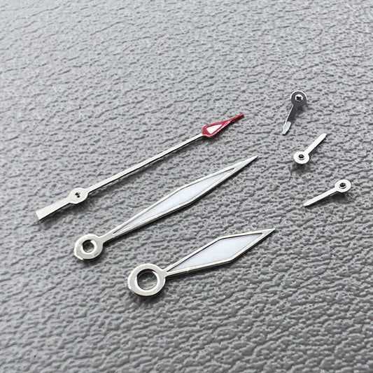Set of 2 silver trim diamond-shaped lume hands for Miyota JS15 watch movement.
