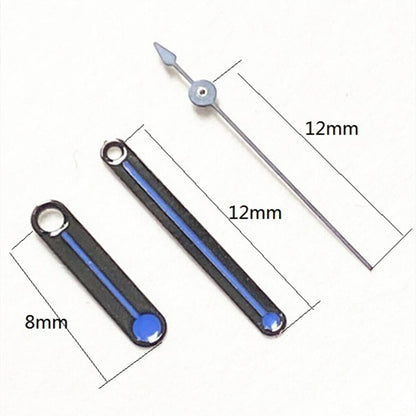 12mm black trimmed blue round tip watch hands for Ronda 515 quartz movement.