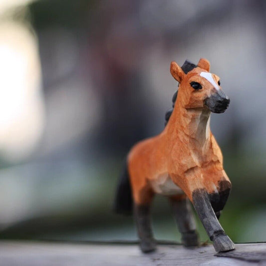 Handmade Little Horse wooden figurine, detailed collectible sculpture for home decor.