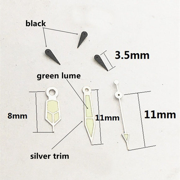 11mm Black Small Second Hands Silver Trim Watch Hand for VD53 VD54 VD57 Movement