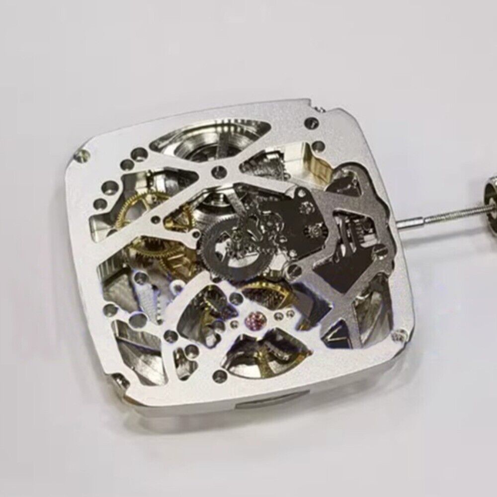 China Made Tianjin Hollow ST25 automatic watch with square dial, 3 hands, mechanical movement, stylish timepiece.