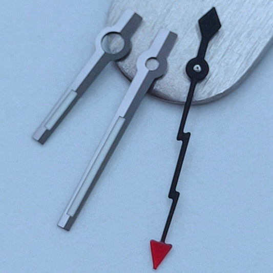 Black trim watch hands with red pointed tips for NH35 NH36 movements by Lightning, precise accessory detail.