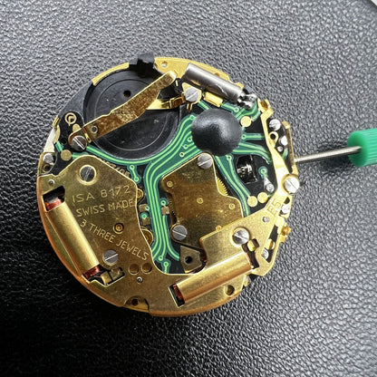 ISA 8172 quartz watch movement by ISA, precise timekeeping part for watch repair and maintenance.