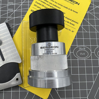 Swiss Bergeon 6400 crystal lift tool showcasing precise watch crystal fitting and removal.