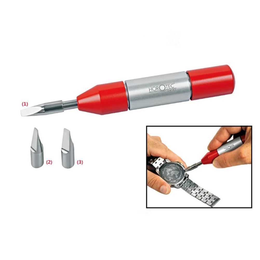 Swiss Horotec MSA07.004 automatic watch case opener tool with ergonomic grip for precise watch back removal.