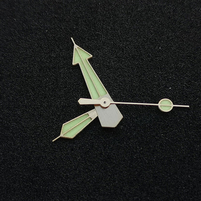 Green luminous watch hands set for SKX/SBBN/NH35/NH36 movements, enhancing visibility and style.