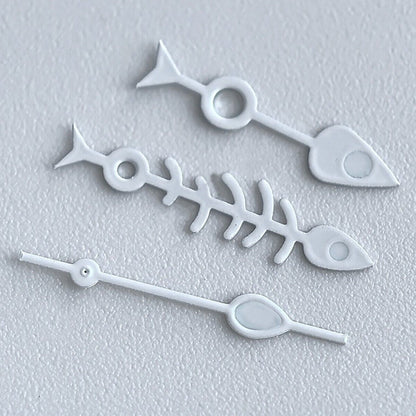 Matted black fish bone watch hands with white trim and green lume, NH35 NH36 compatible.