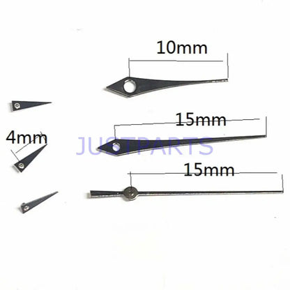 Schwarzes 15mm Uhrzeigerset mit langen Pfeilzeigern, 6-teilig, passend f�r Miyota JS15 Uhrwerke, Marke Schwarzes.