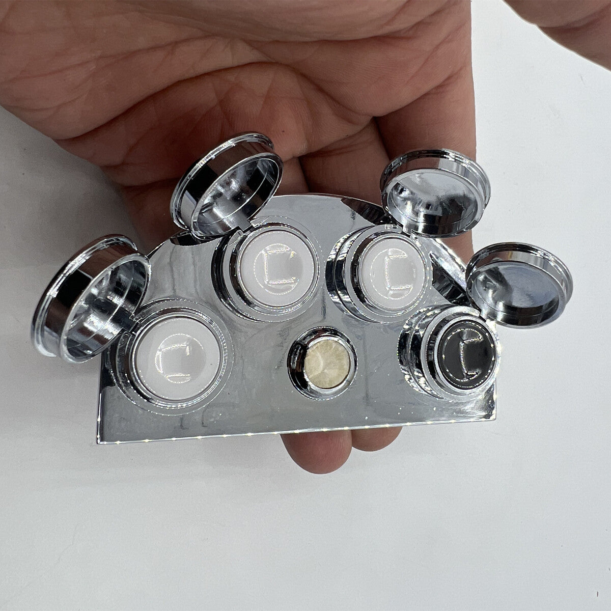 30180-A stainless steel watch oil cup stand with 4 covered oiler dishes for precise watch repair tasks.