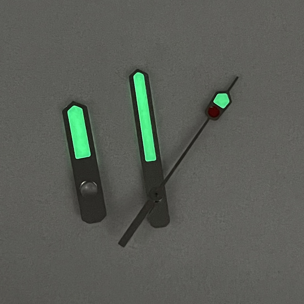 Green luminous watch hands set by P1-7-B for SPB153J1 with NH35/36/4R/6R movement, ideal for repairs.