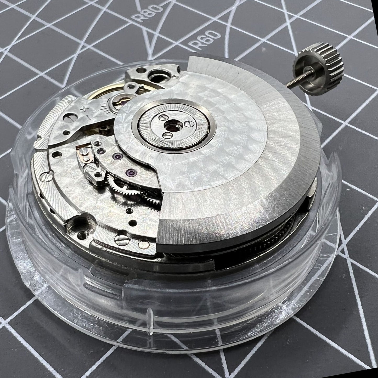 Seagull ST2555 automatic watch movement with small second at 9H and detailed perlage finish.