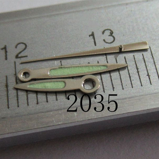 Arrow shape green lume watch hand with silver trim for Miyota 2035, 2115, 2105, 2305 movements.