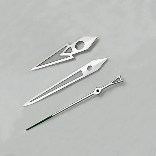 Silver-trimmed luminous dark green pointed watch hands for NH36 NH35 movements by C3 Luminous